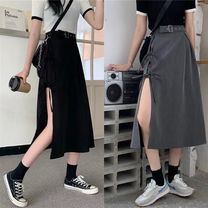 Zyrana Gothic High-Slit Midi Skirt