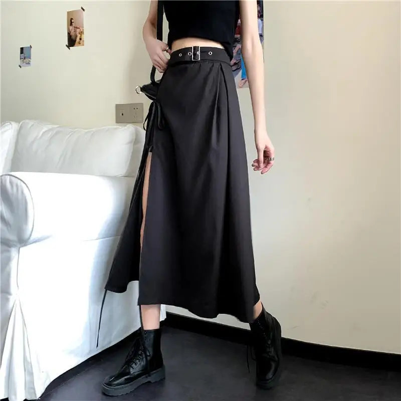 Zyrana Gothic High-Slit Midi Skirt