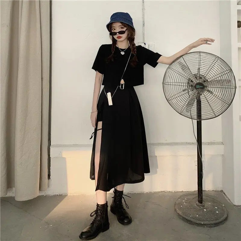 Zyrana Gothic High-Slit Midi Skirt