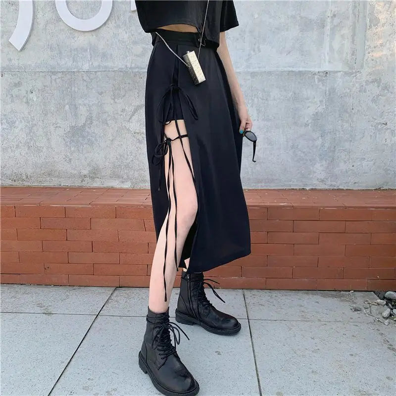 Zyrana Gothic High-Slit Midi Skirt