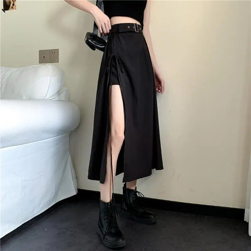 Zyrana Gothic High-Slit Midi Skirt