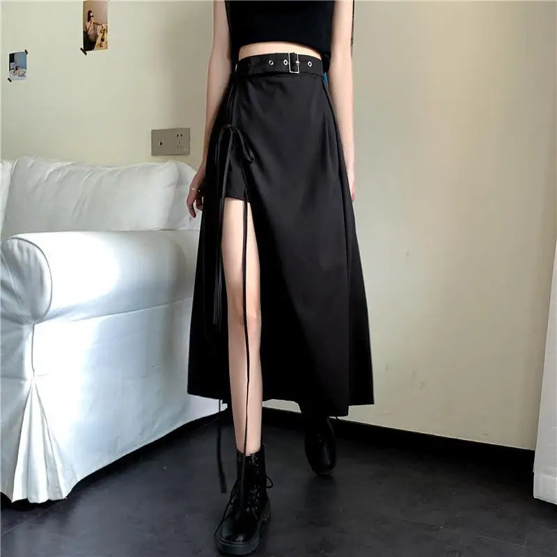 Zyrana Gothic High-Slit Midi Skirt