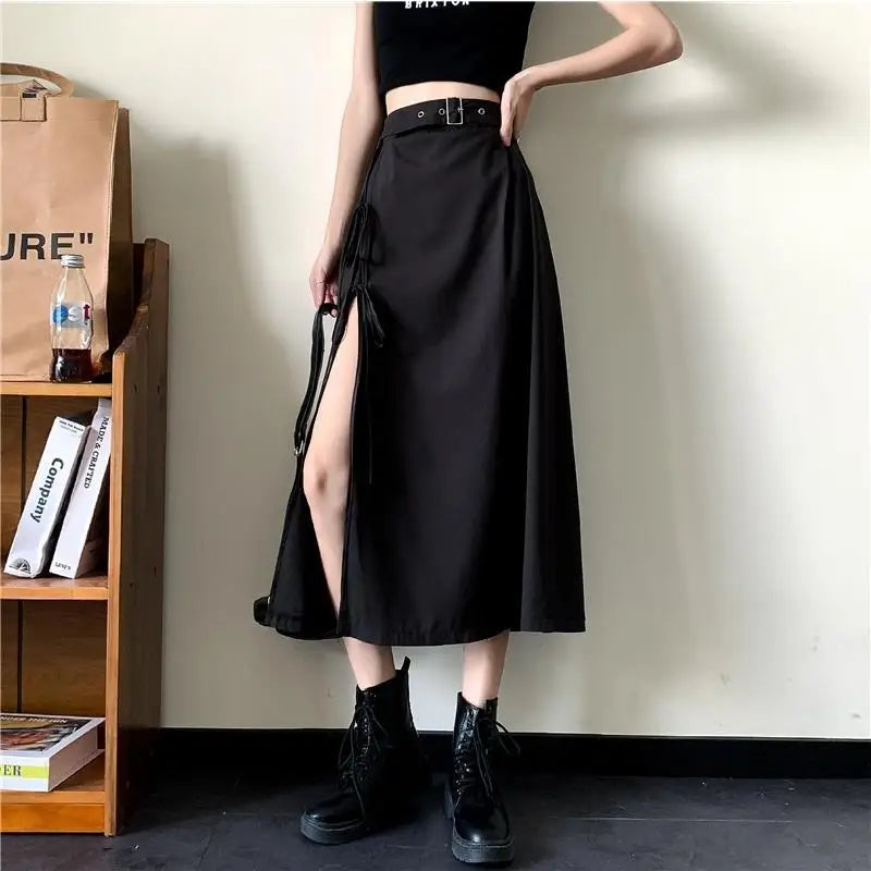 Zyrana Gothic High-Slit Midi Skirt