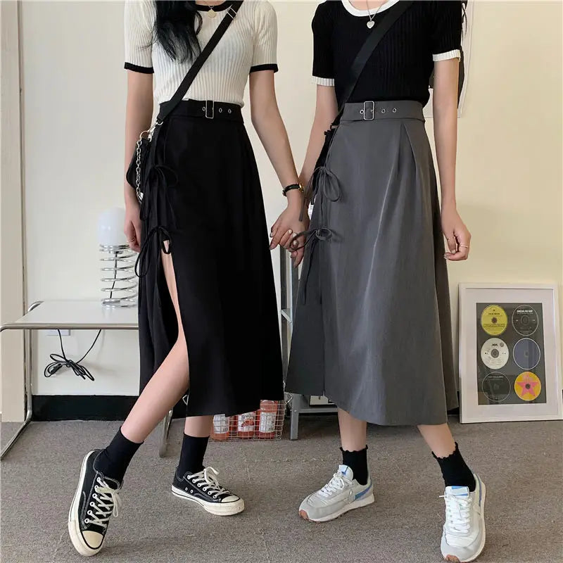 Zyrana Gothic High-Slit Midi Skirt