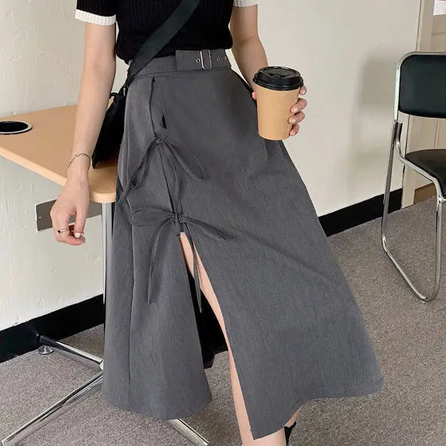 Zyrana Gothic High-Slit Midi Skirt