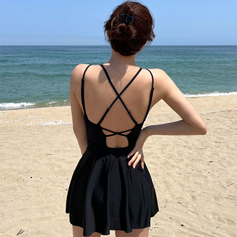 Sexy Back One-Piece Boxer Swim Dress
