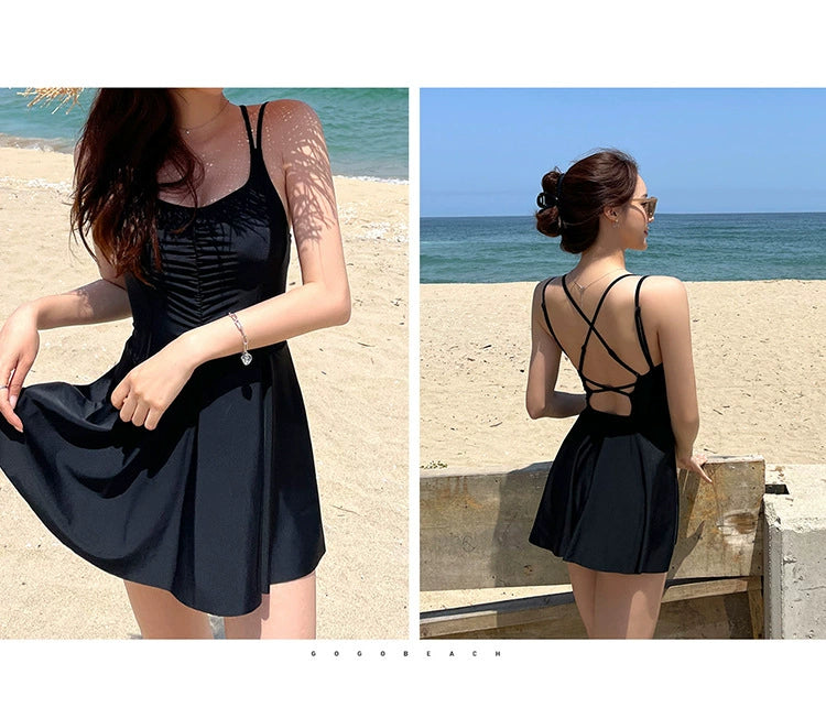 Sexy Back One-Piece Boxer Swim Dress