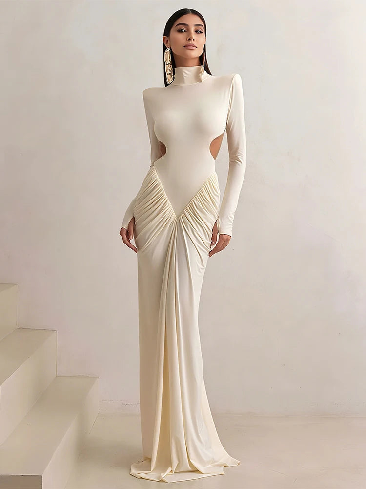 Peach Ruched Backless Maxi Dress