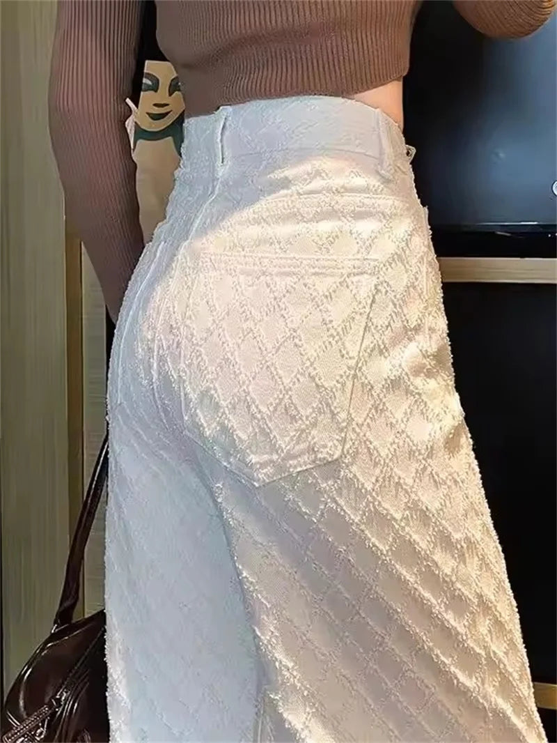 Zyrana White Wide-Leg Embroidered Jeans