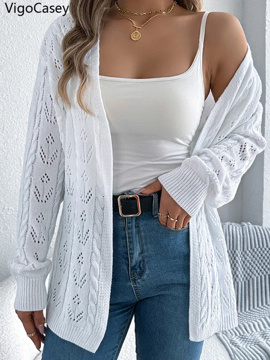 Zyrana Hollow Knit Long Cardigan
