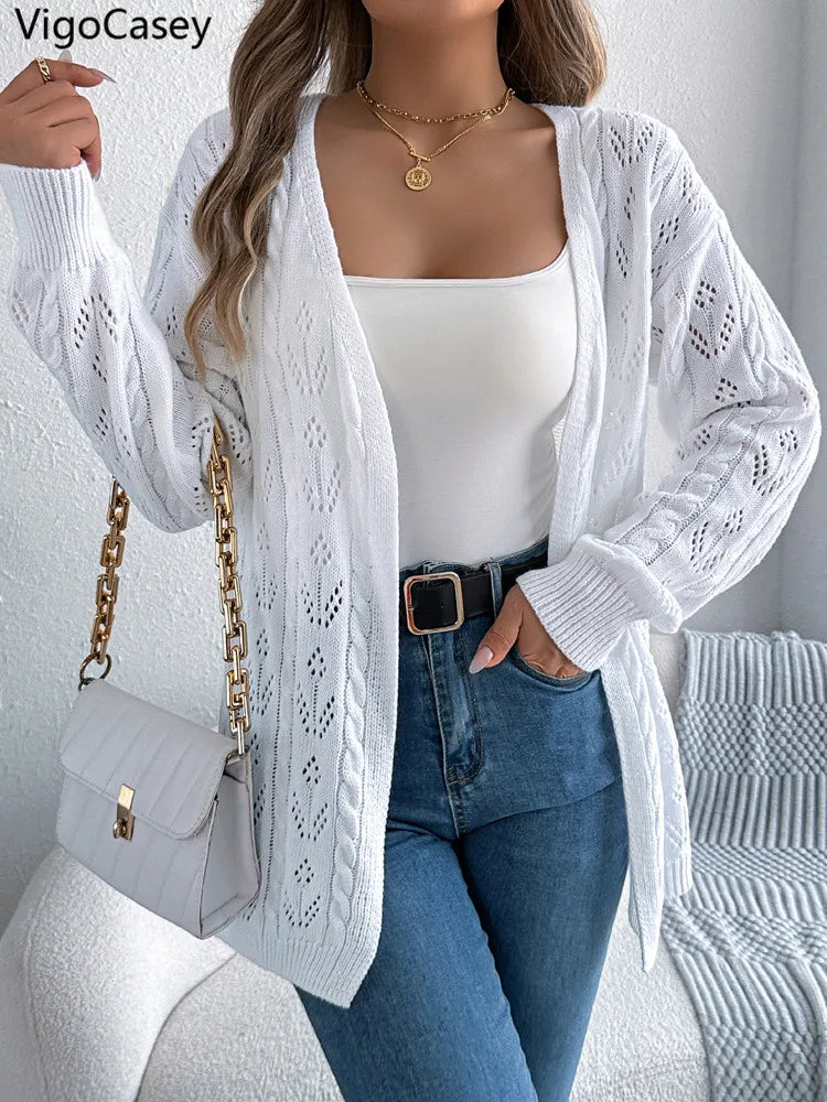 Zyrana Hollow Knit Long Cardigan