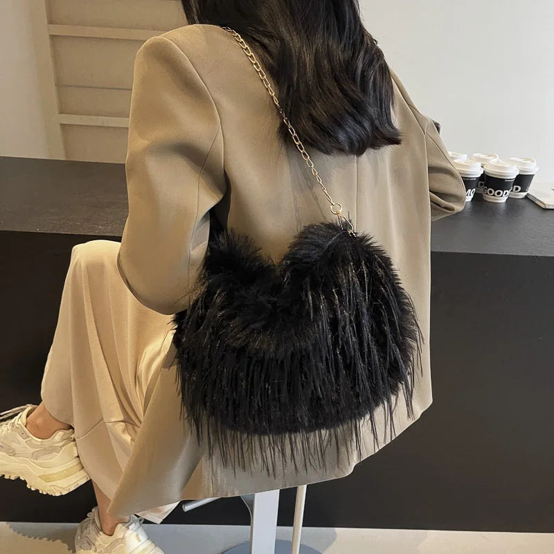 Zyrana Faux Fur Tassel Tote Bag