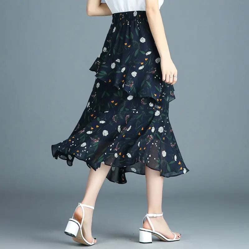Zyrana Vintage Floral Midi Skirt