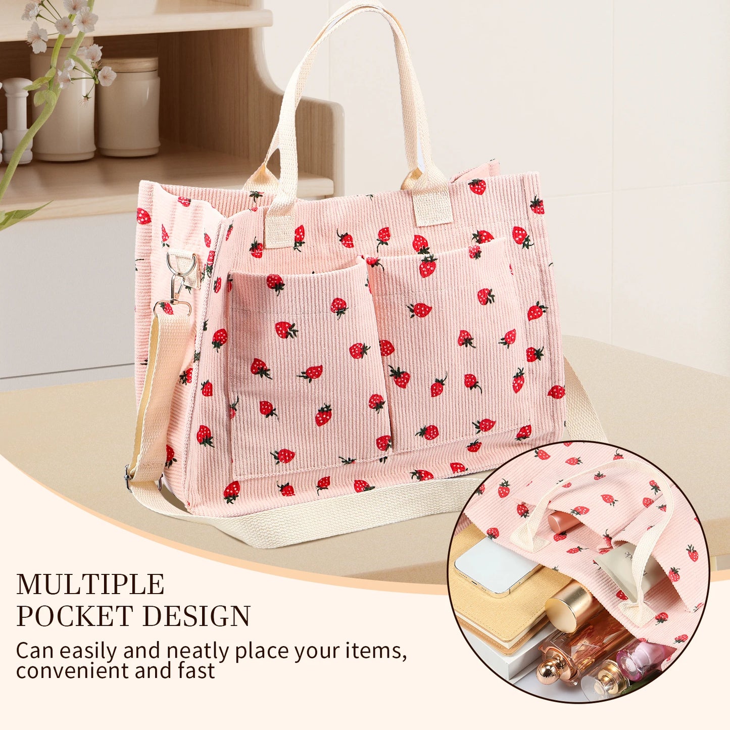 Zyrana Minimalist Strawberry Patch Tote