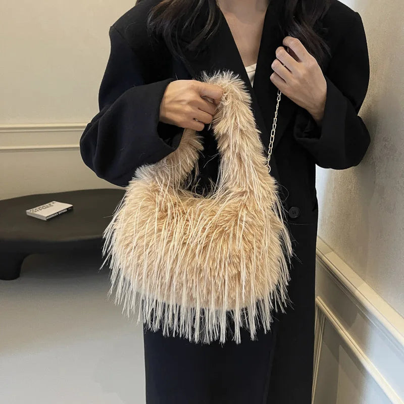 Zyrana Faux Fur Tassel Tote Bag