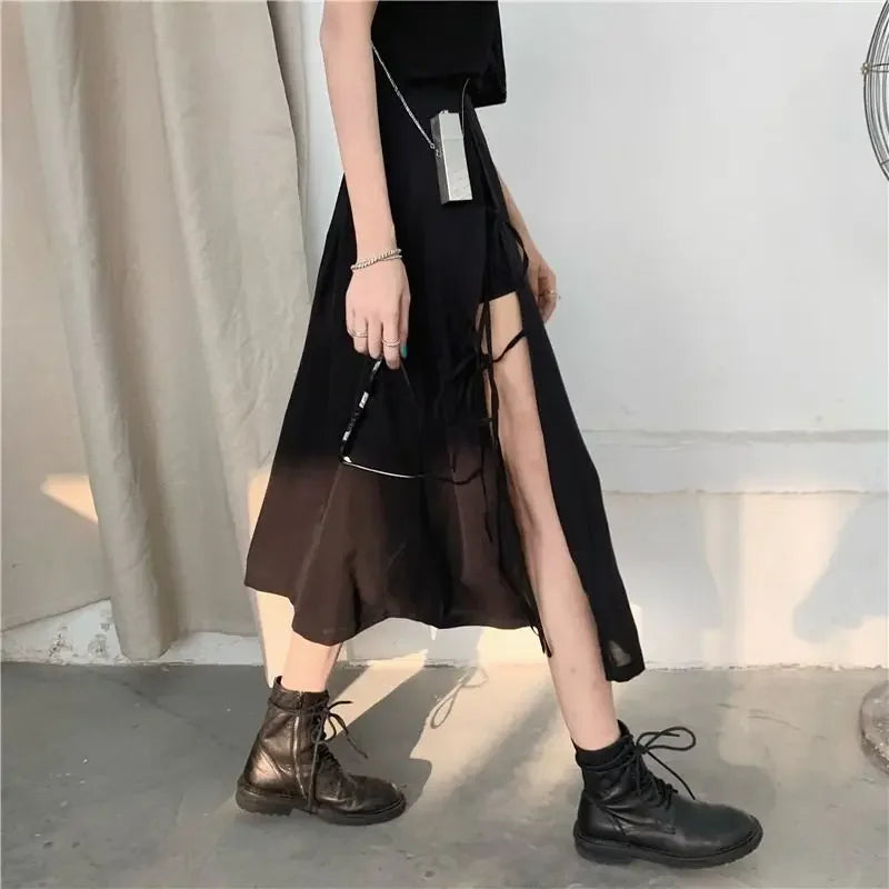Zyrana Gothic High-Slit Midi Skirt