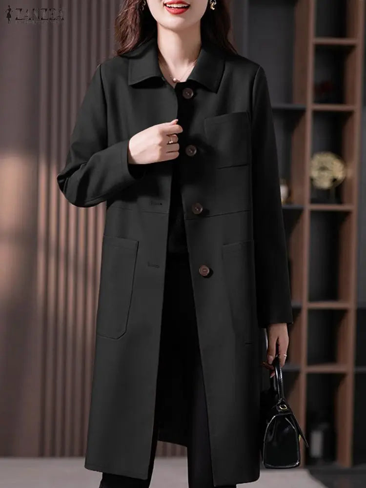 Zyrana Lapel Neck Loose Trench Coat