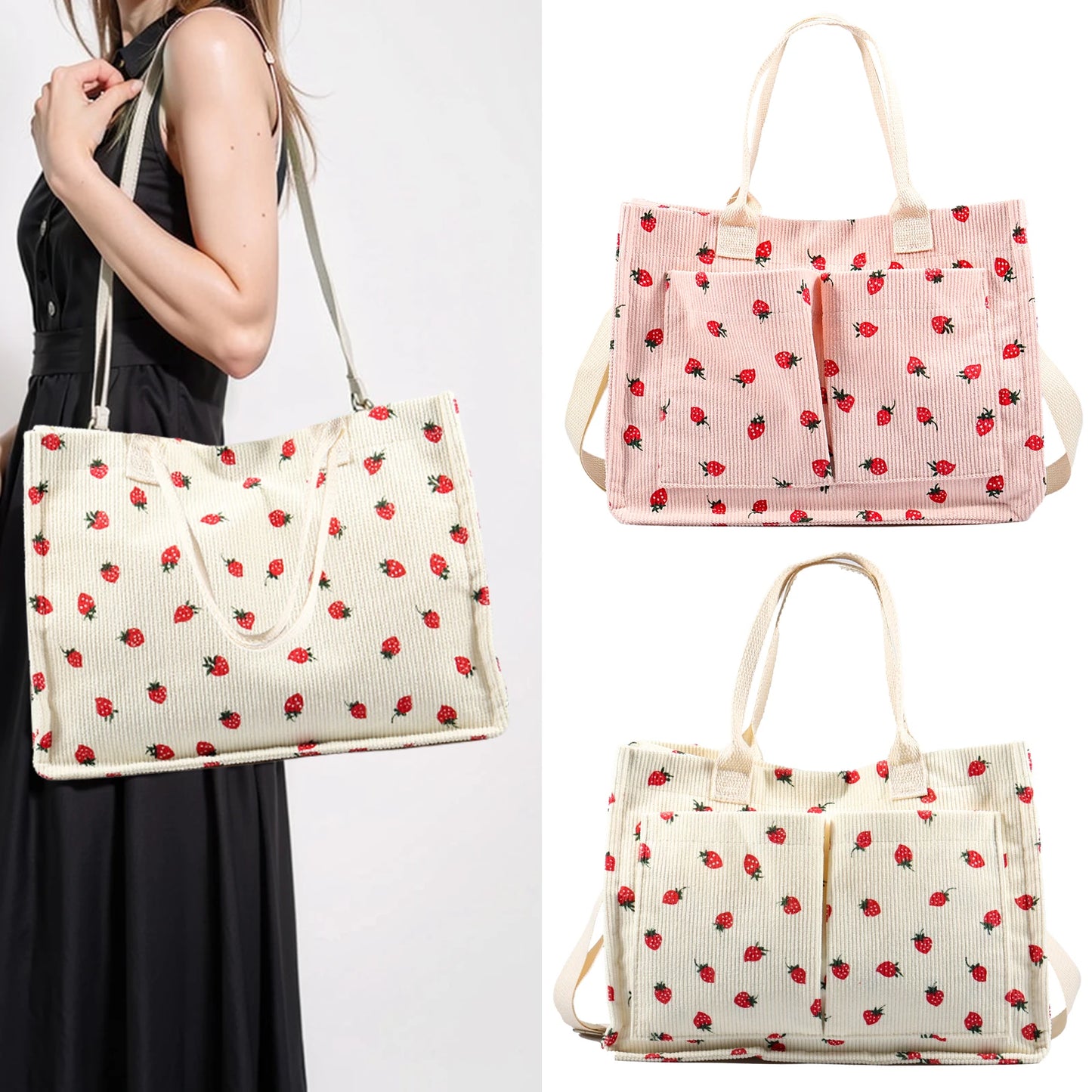 Zyrana Minimalist Strawberry Patch Tote
