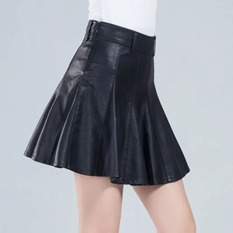 Zyrana High-Waist Genuine Leather Mini Skirt