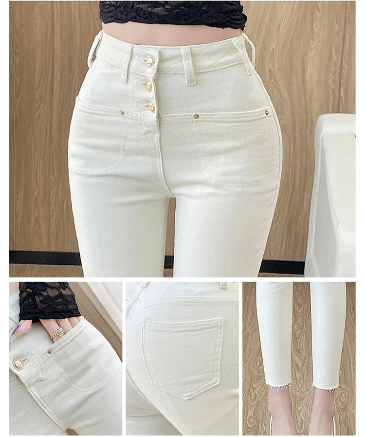 Zyrana White High-Waist Skinny Jeans