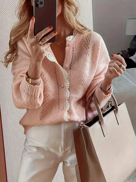 Zyrana Lace Patchwork Knitted Cardigan