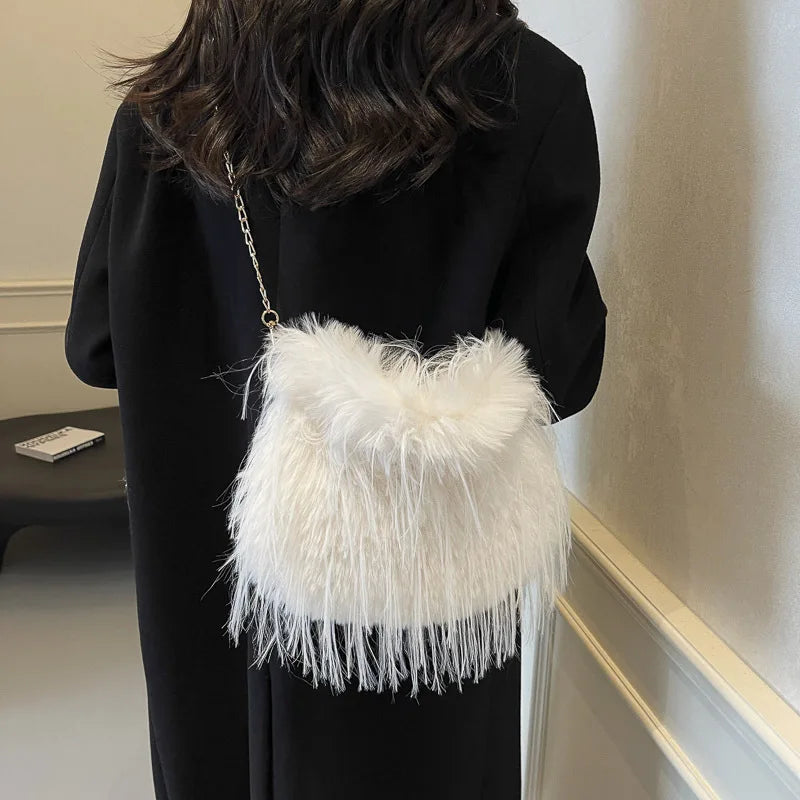 Zyrana Faux Fur Tassel Tote Bag