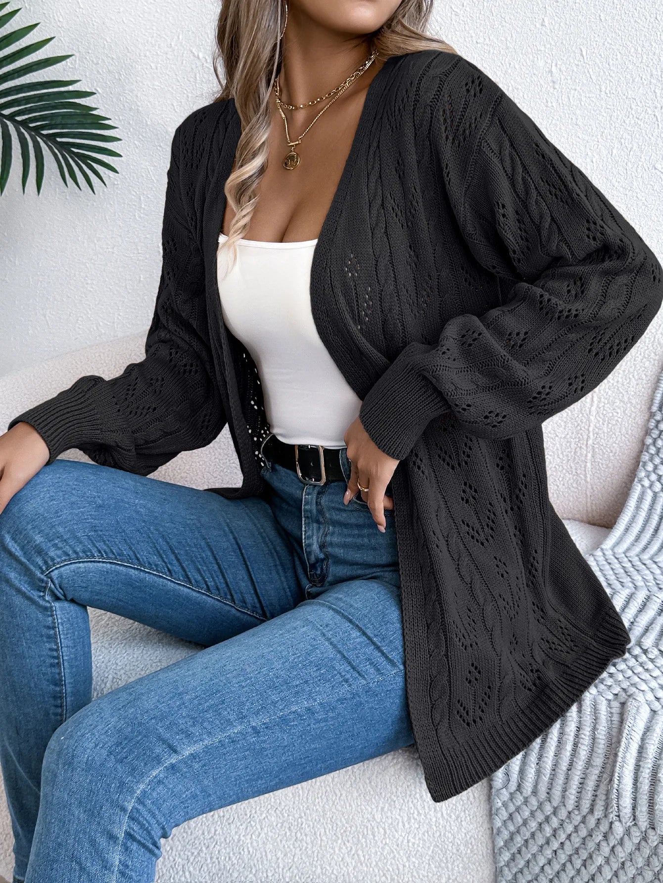 Zyrana Hollow Knit Long Cardigan