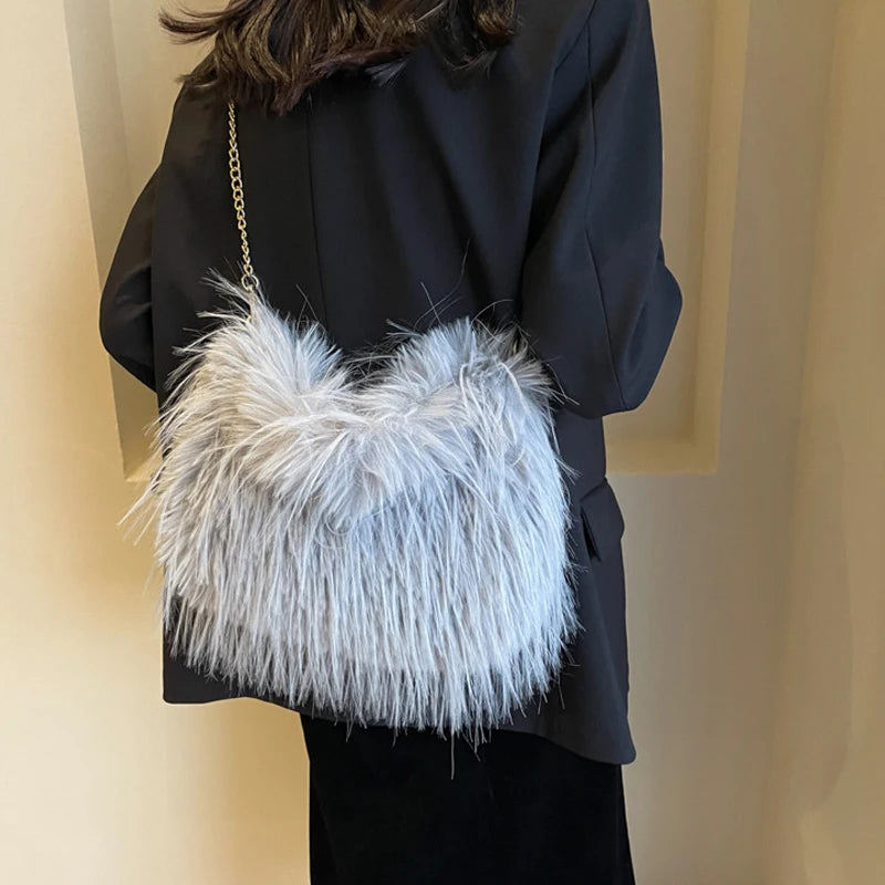 Zyrana Faux Fur Tassel Tote Bag