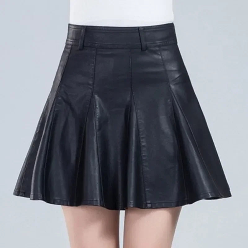 Zyrana High-Waist Genuine Leather Mini Skirt