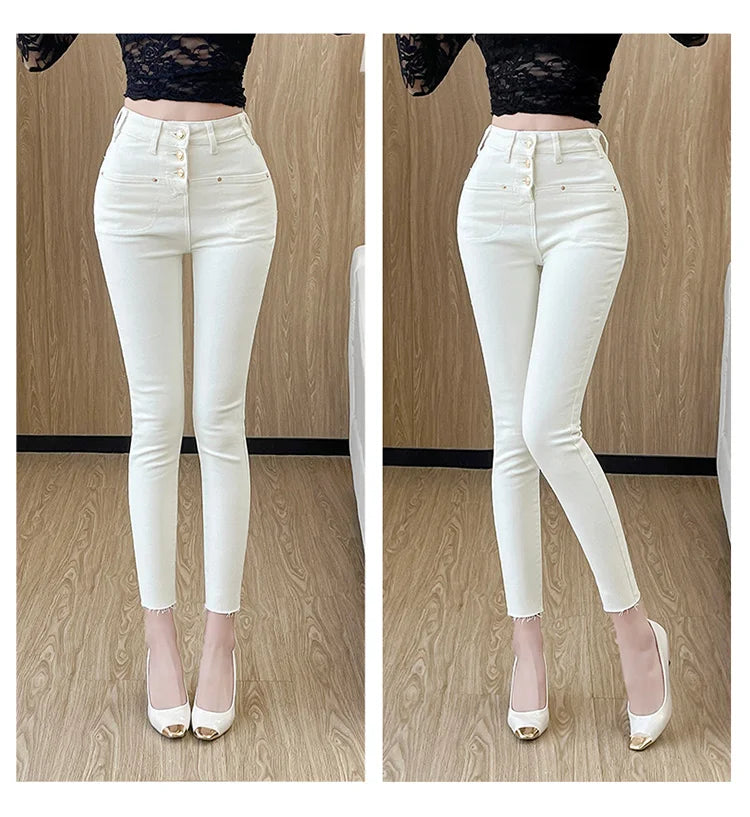 Zyrana White High-Waist Skinny Jeans