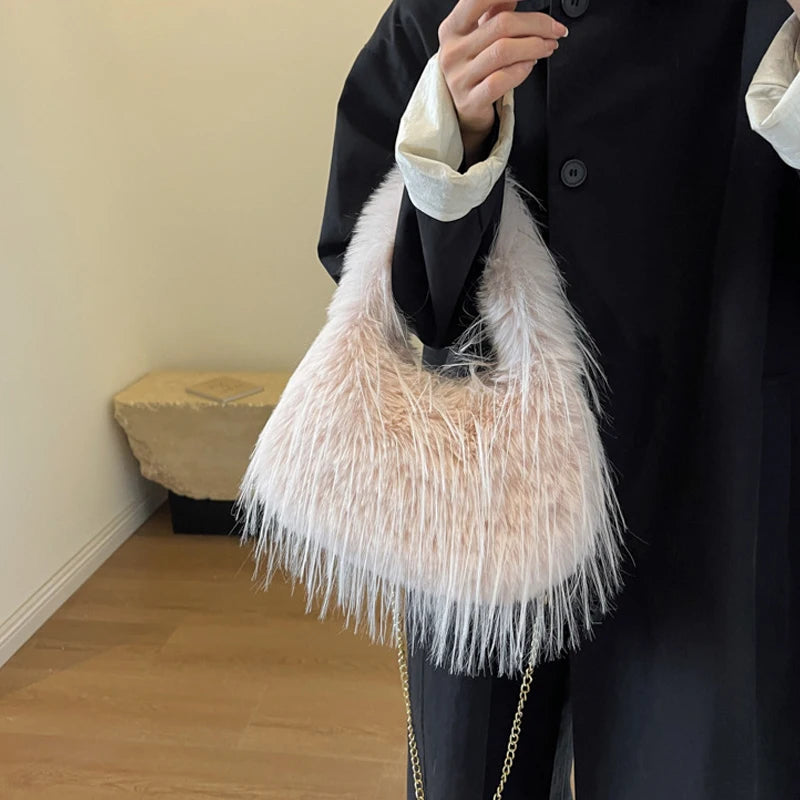Zyrana Faux Fur Tassel Tote Bag
