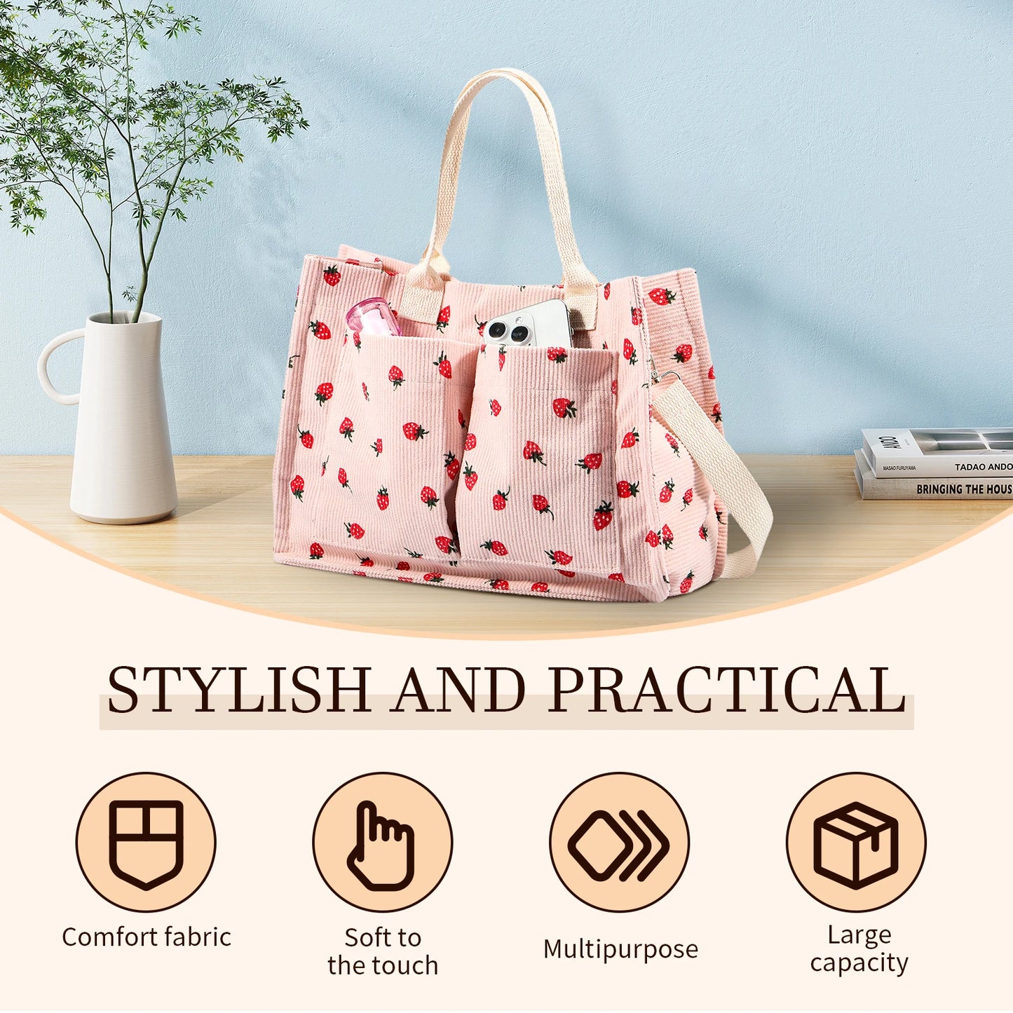 Zyrana Minimalist Strawberry Patch Tote