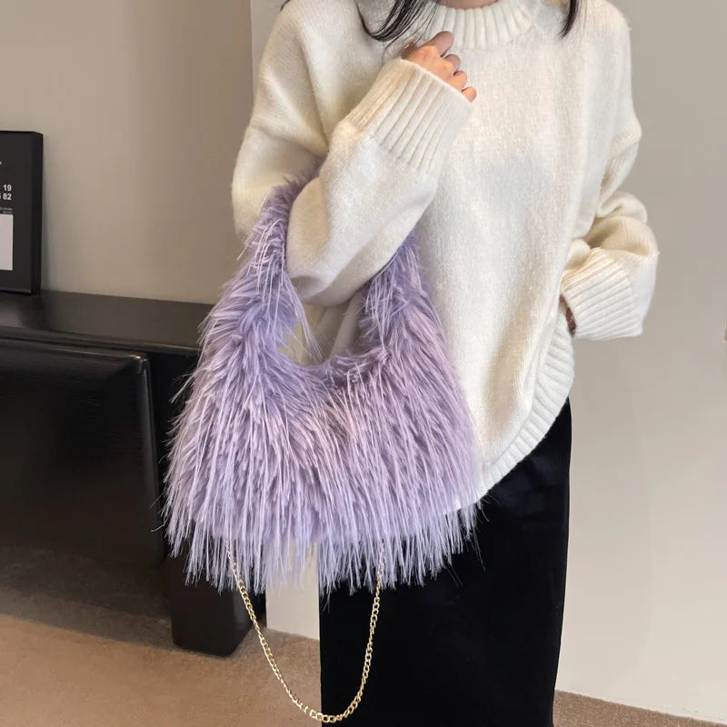 Zyrana Faux Fur Tassel Tote Bag