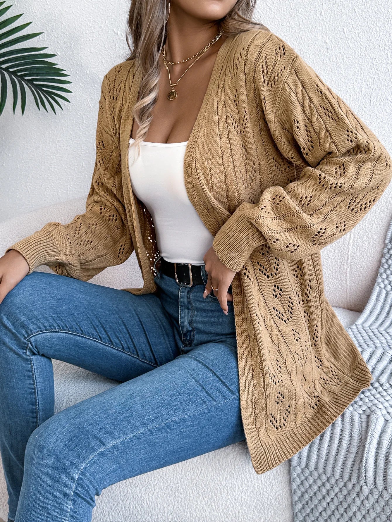 Zyrana Hollow Knit Long Cardigan