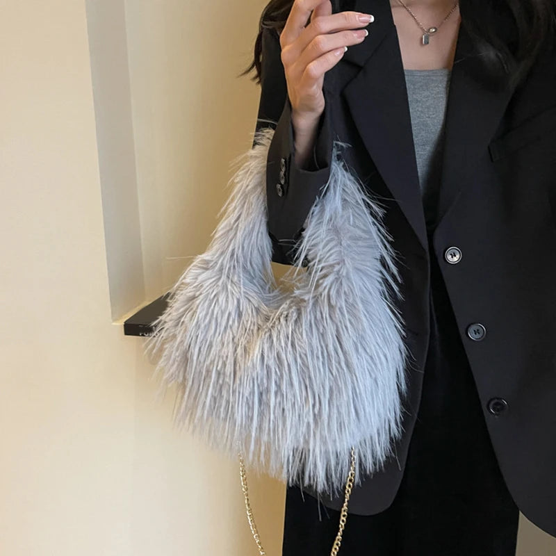 Zyrana Faux Fur Tassel Tote Bag