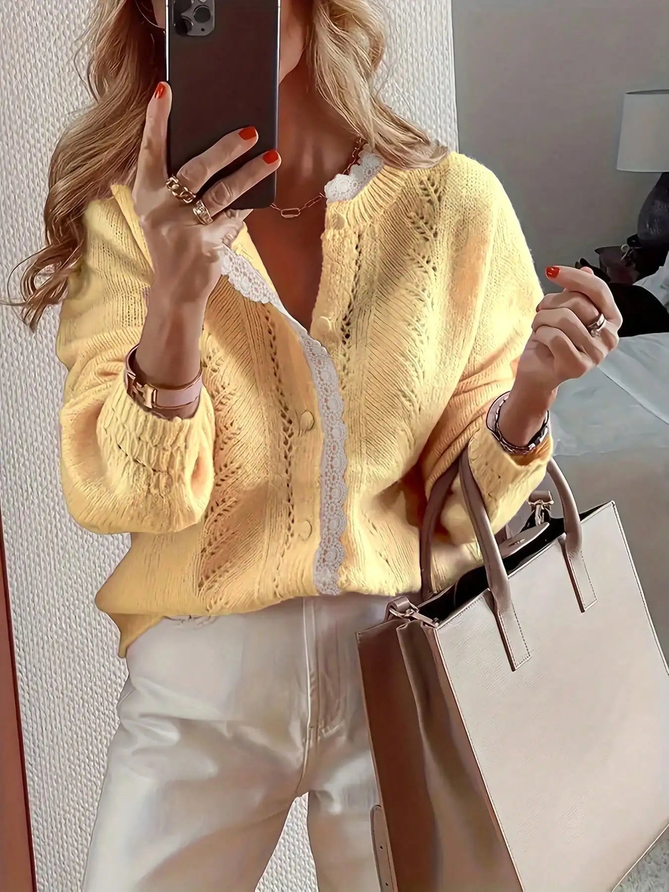 Zyrana Lace Patchwork Knitted Cardigan