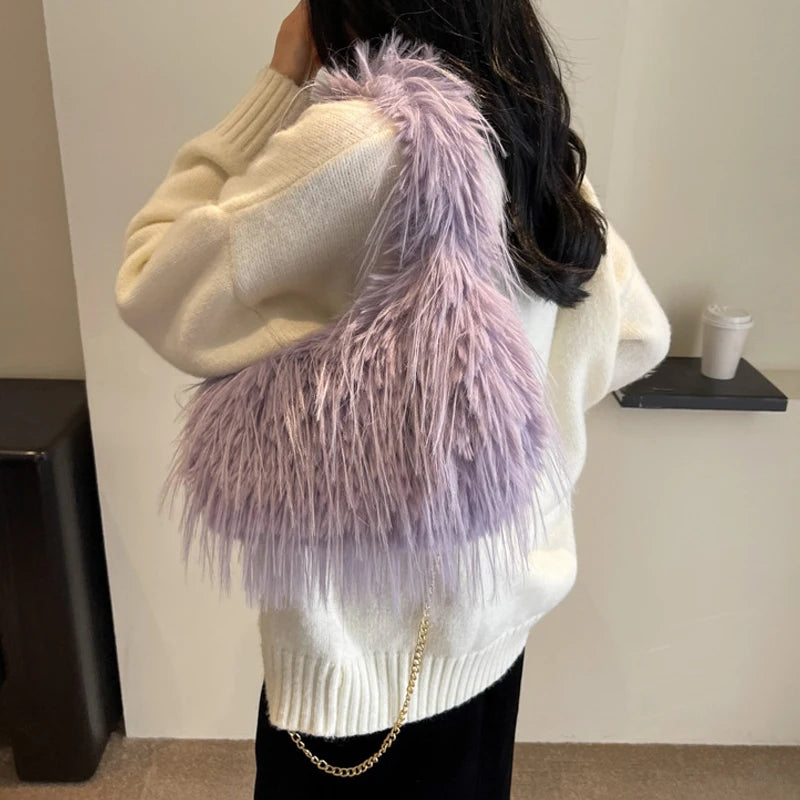 Zyrana Faux Fur Tassel Tote Bag