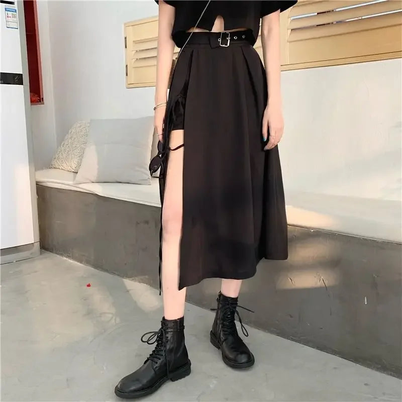 Zyrana Gothic High-Slit Midi Skirt