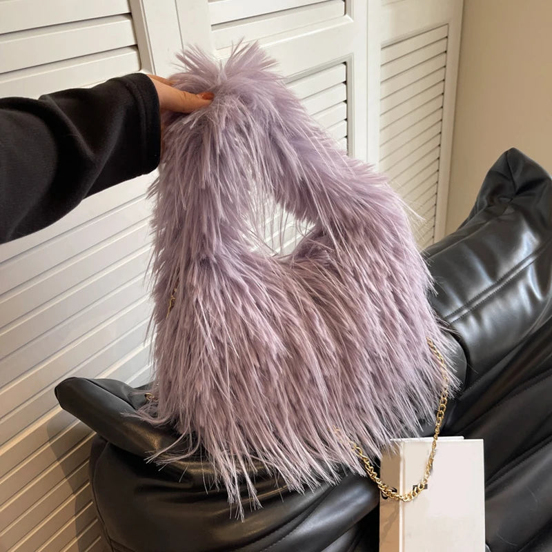 Zyrana Faux Fur Tassel Tote Bag