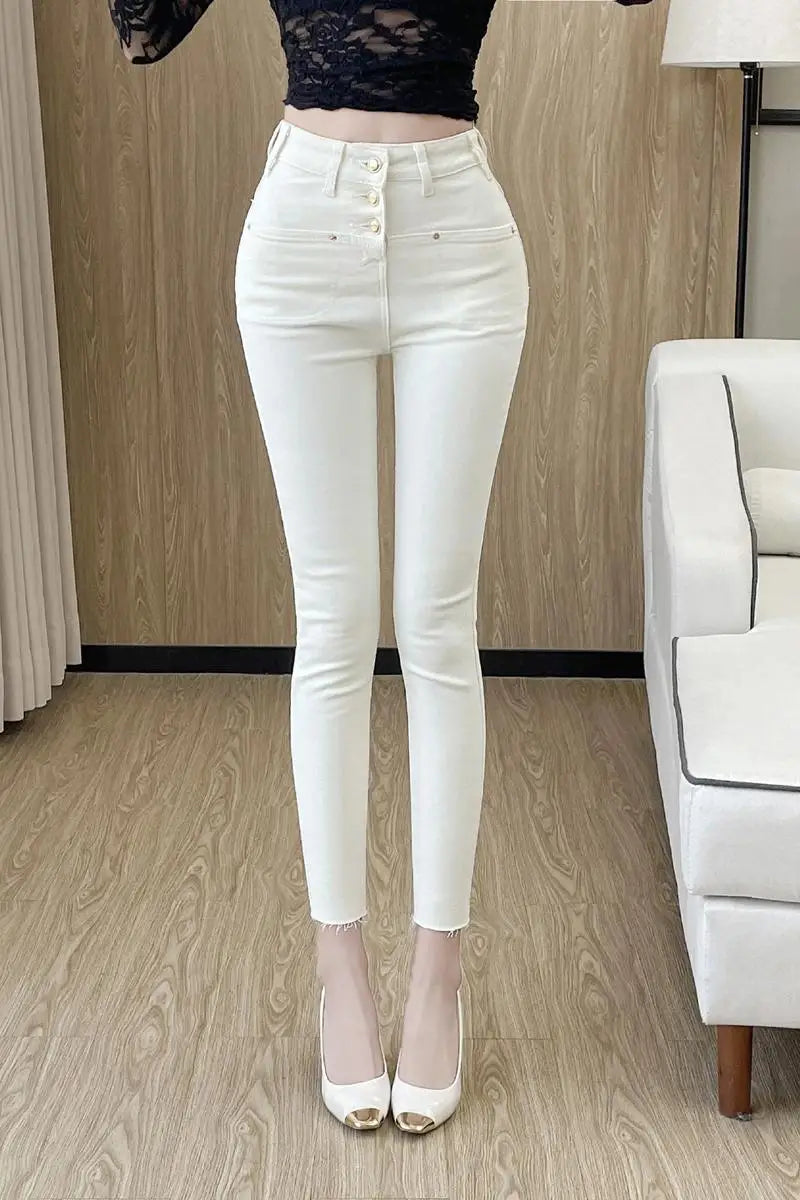 Zyrana White High-Waist Skinny Jeans