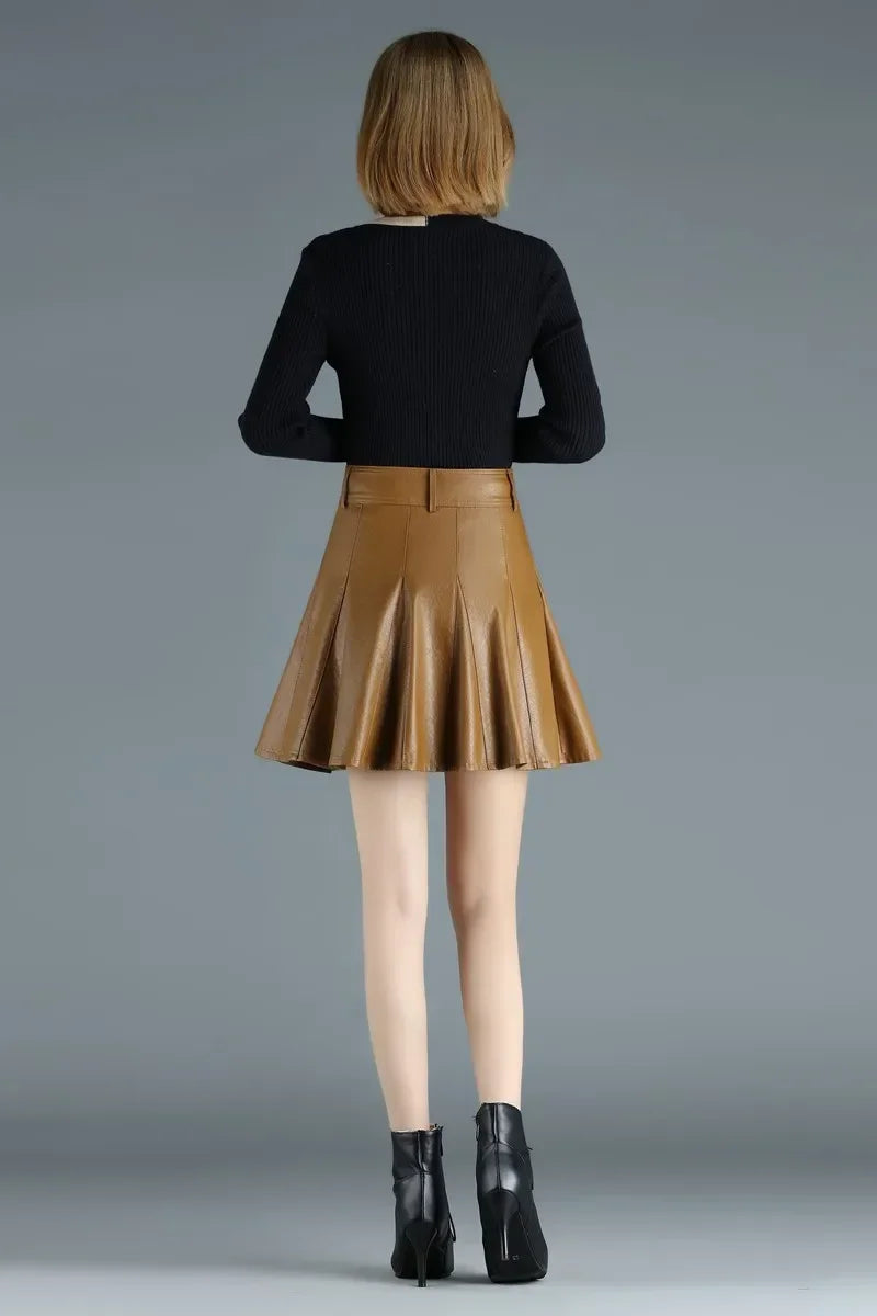 Zyrana High-Waist Genuine Leather Mini Skirt