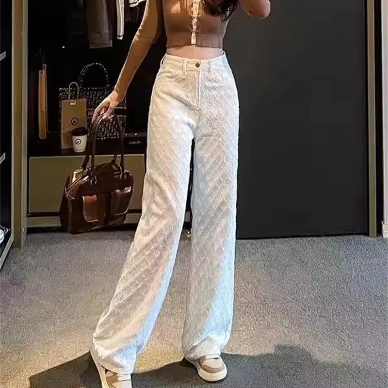 Zyrana White Wide-Leg Embroidered Jeans