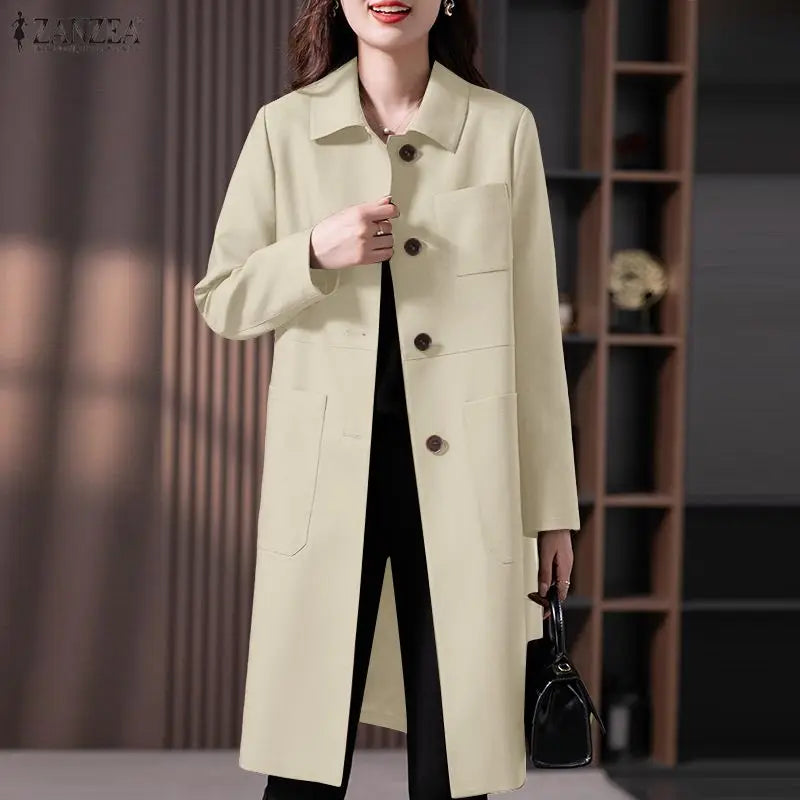 Zyrana Lapel Neck Loose Trench Coat