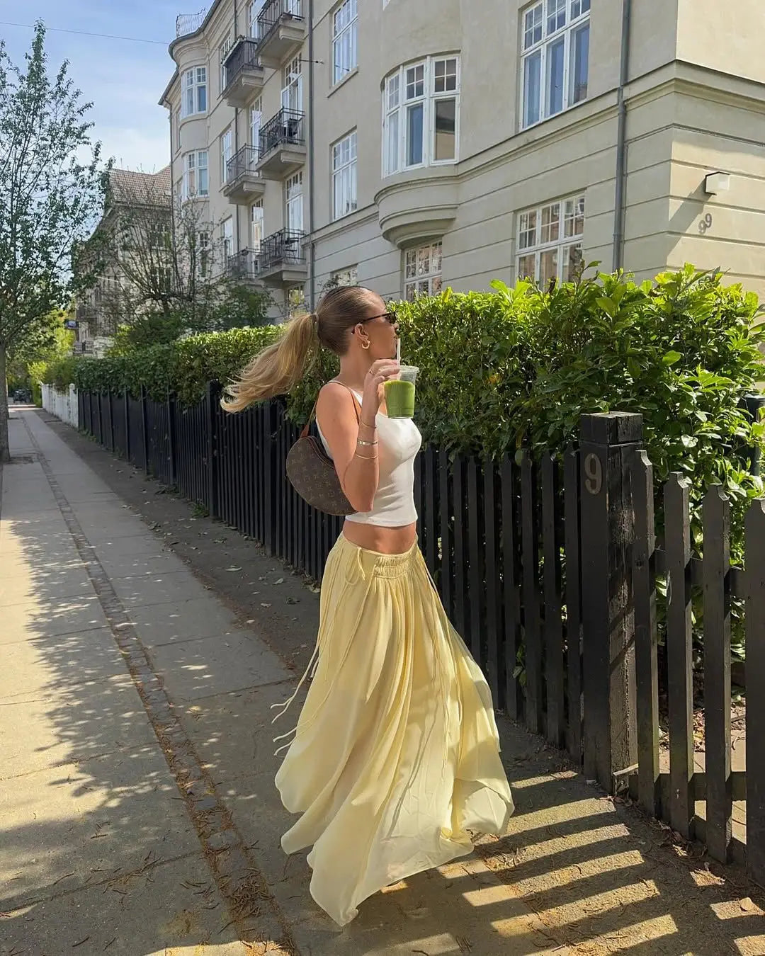 Zyrana Chiffon Midi Skirt with Side Drawstring