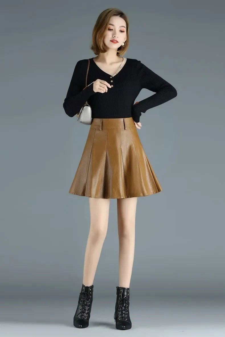 Zyrana High-Waist Genuine Leather Mini Skirt