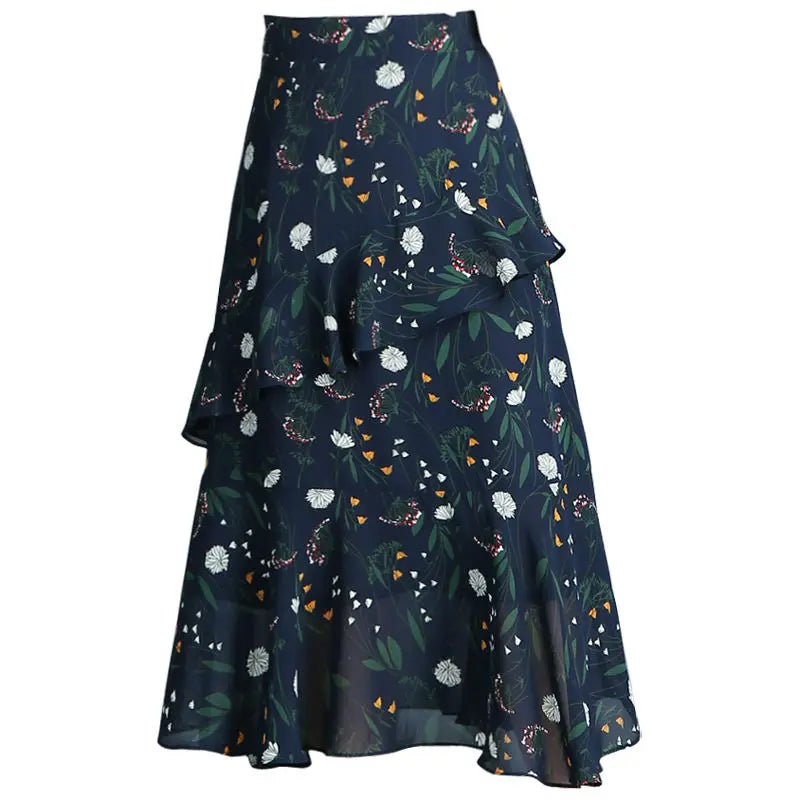 Zyrana Vintage Floral Midi Skirt