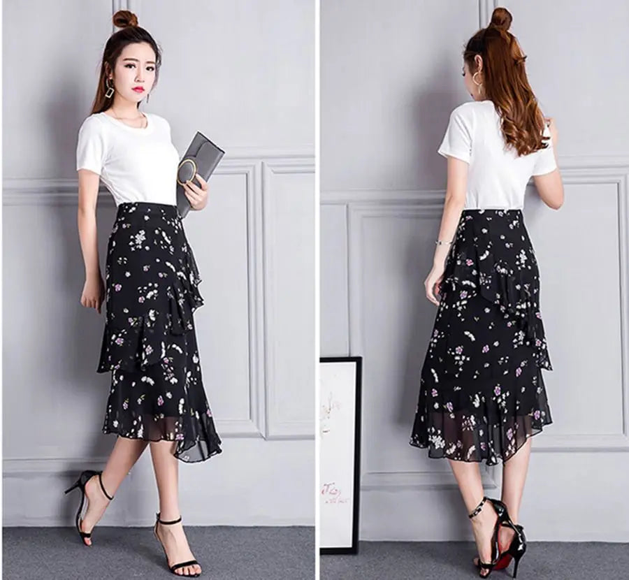 Zyrana Vintage Floral Midi Skirt