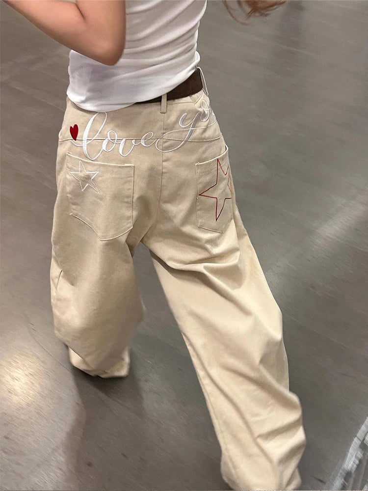 Zyrana White Wide-Leg Embroidered Jeans