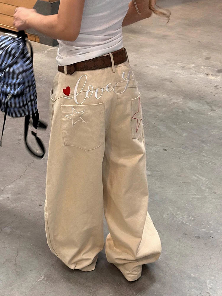 Zyrana White Wide-Leg Embroidered Jeans