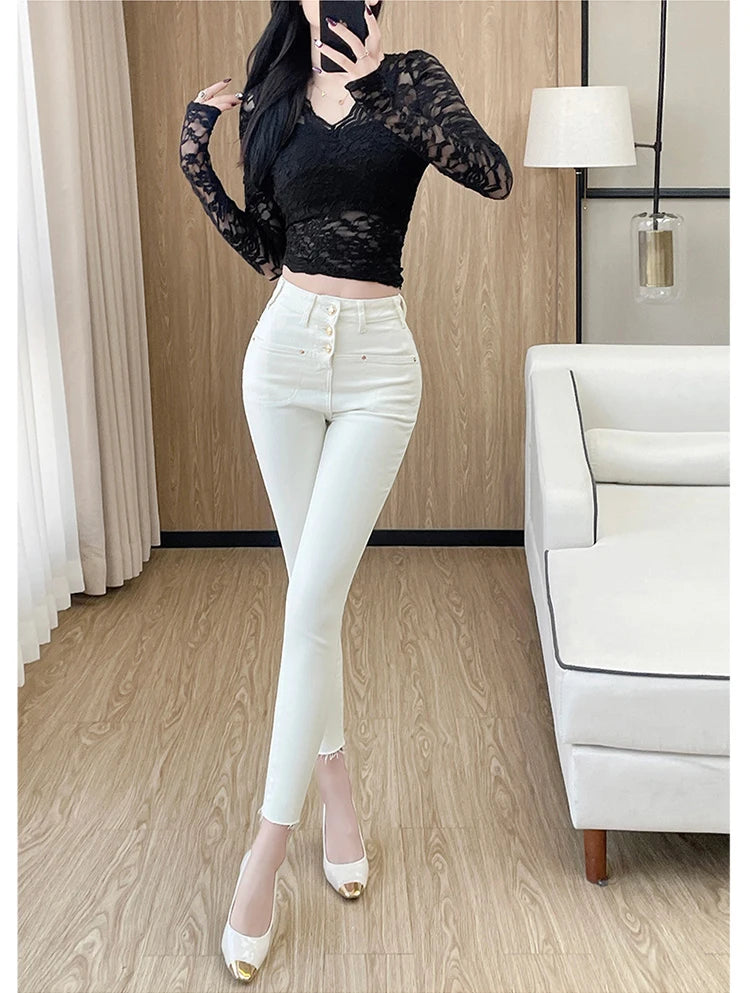 Zyrana White High-Waist Skinny Jeans